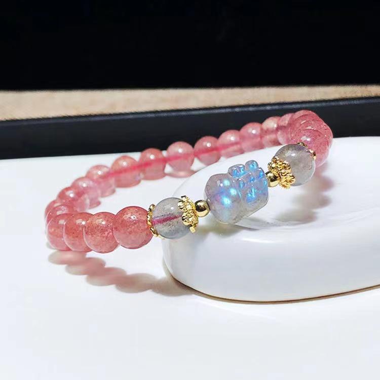 Pixiu Strawberry Crystal Beads Fengshui Bracelet - FengshuiGallary