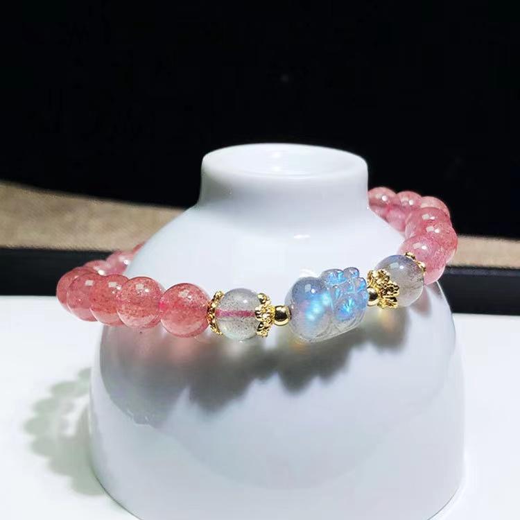 Pixiu Strawberry Crystal Beads Fengshui Bracelet - FengshuiGallary