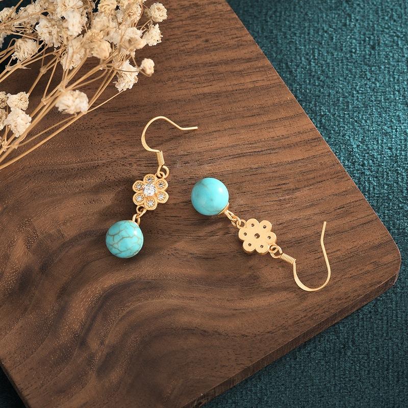 Plum Flower Turquoise Drop Lucky Earring - FengshuiGallary