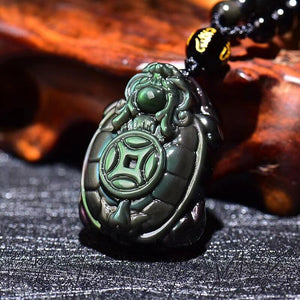 Rainbow Obsidian Feng Shui Tortoise Protection Pendant Necklace - FengshuiGallary