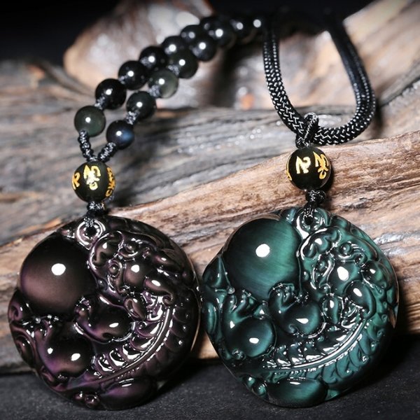 Rainbow Obsidian Pixiu Wealth Pendant Necklace - FengshuiGallary