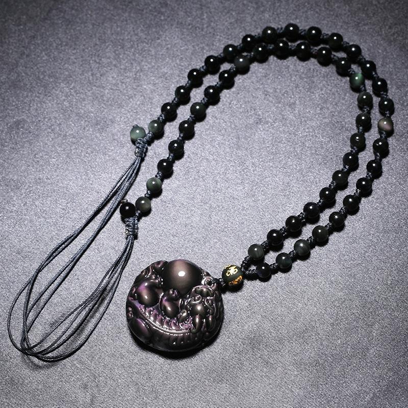 Rainbow Obsidian Pixiu Wealth Pendant Necklace - FengshuiGallary