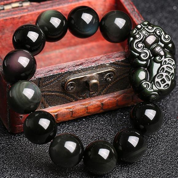 Rainbow Obsidian Three Coins Pixiu Wealth Bracelet - FengshuiGallary
