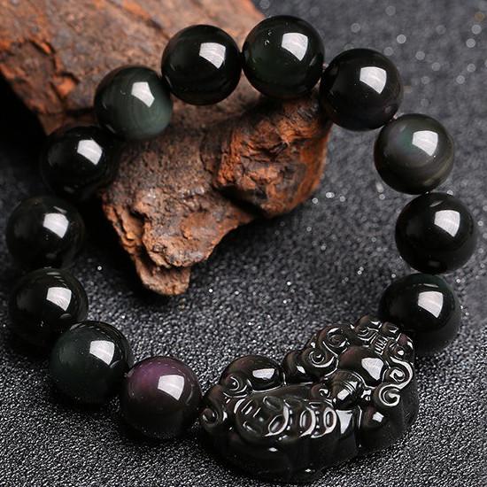 Rainbow Obsidian Three Coins Pixiu Wealth Bracelet - FengshuiGallary