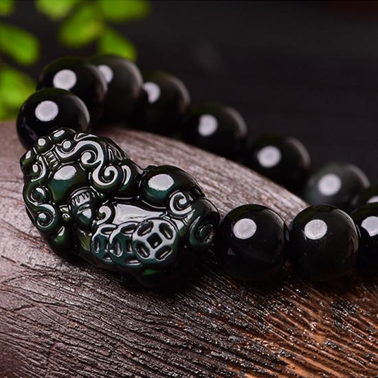Feng Shui Black Obsidian Bracelet Pixiu Pi Yao Charms Attract Good Luck  Wealth | eBay