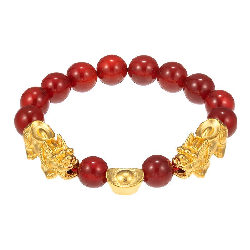 Red Agate Double Pixiu Ingots Wealth Bracelet - FengshuiGallary