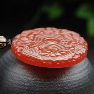 Red Agate Dragon & Phoenix Auspicious Pendant Beads Necklace - FengshuiGallary
