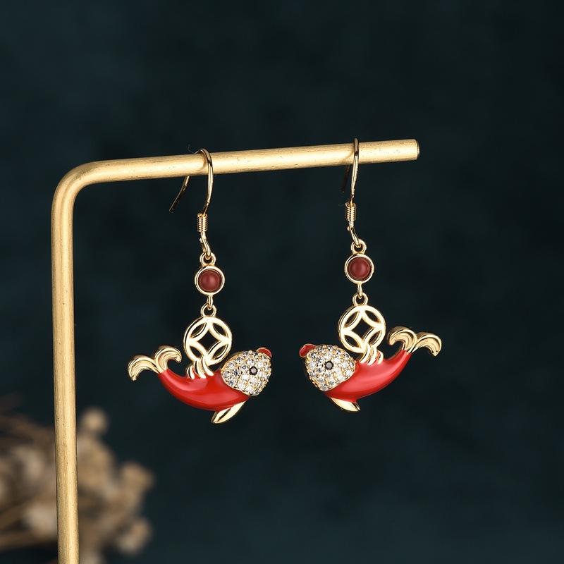 Red Agate Koi Fish Wealth Earring - FengshuiGallary