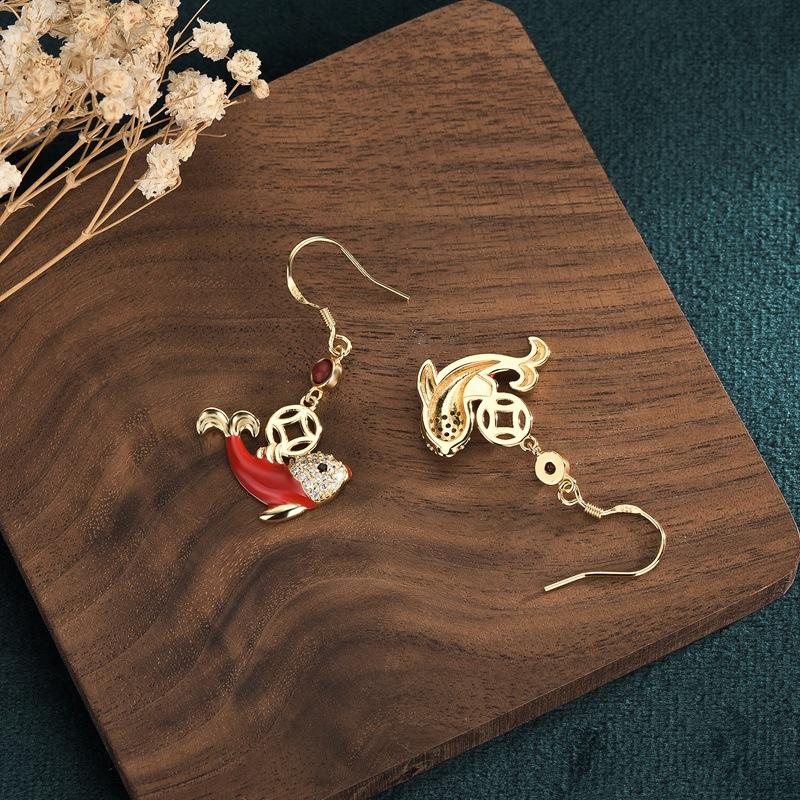 Red Agate Koi Fish Wealth Earring - FengshuiGallary