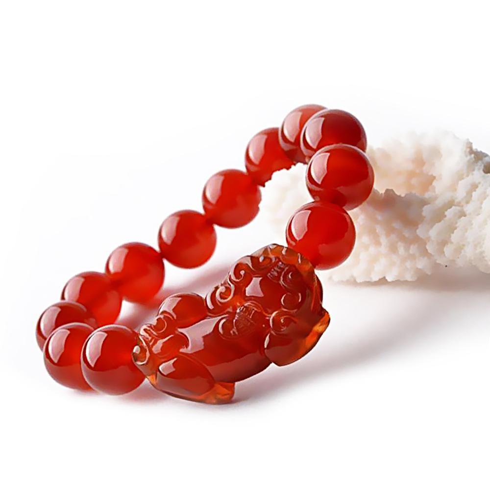 Red Agate Lucky Pixiu Wealth Bracelet - FengshuiGallary