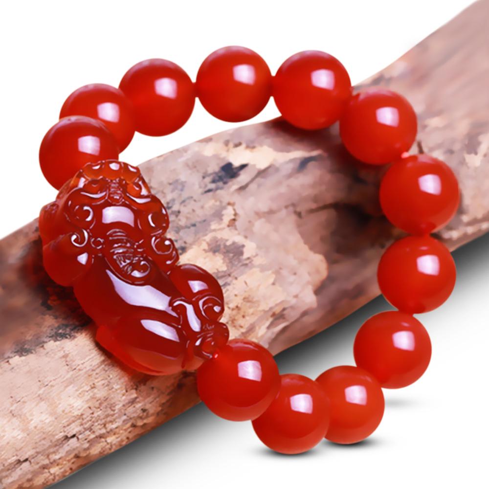 Red Agate Lucky Pixiu Wealth Bracelet - FengshuiGallary