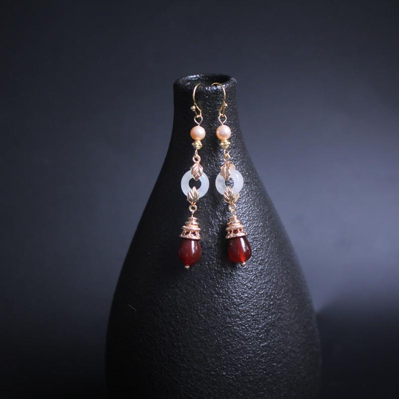Red Agate Pearl Earrings - FengshuiGallary