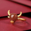 Red Agate Wealth Bull Zirconia Ring - FengshuiGallary
