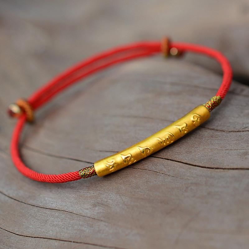 Red String Mantra Bar Bracelet-999 Silver - FengshuiGallary