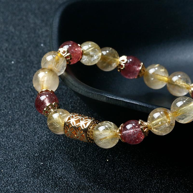 Rutilated Quartz Bracelet-Strawberry Crystal Beads - FengshuiGallary