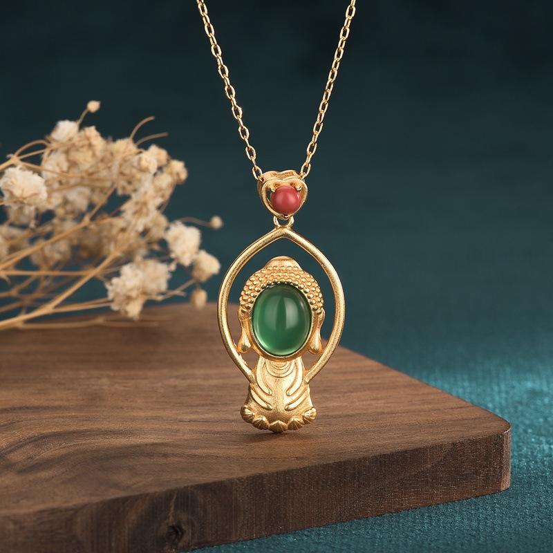 Sakyamuni Buddha Green Jade Pendant Necklace - FengshuiGallary
