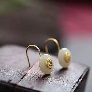 Serene Confidence Fu White Jade Earrings - FengshuiGallary