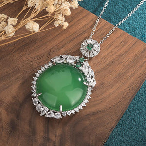 Serene Green Jade Cubic Zirconia Crystals Pendant Necklace - FengshuiGallary