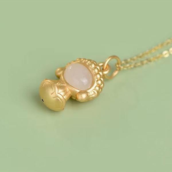 Serene Journey Thai Buddha Jade Golden Pendant Necklace - FengshuiGallary