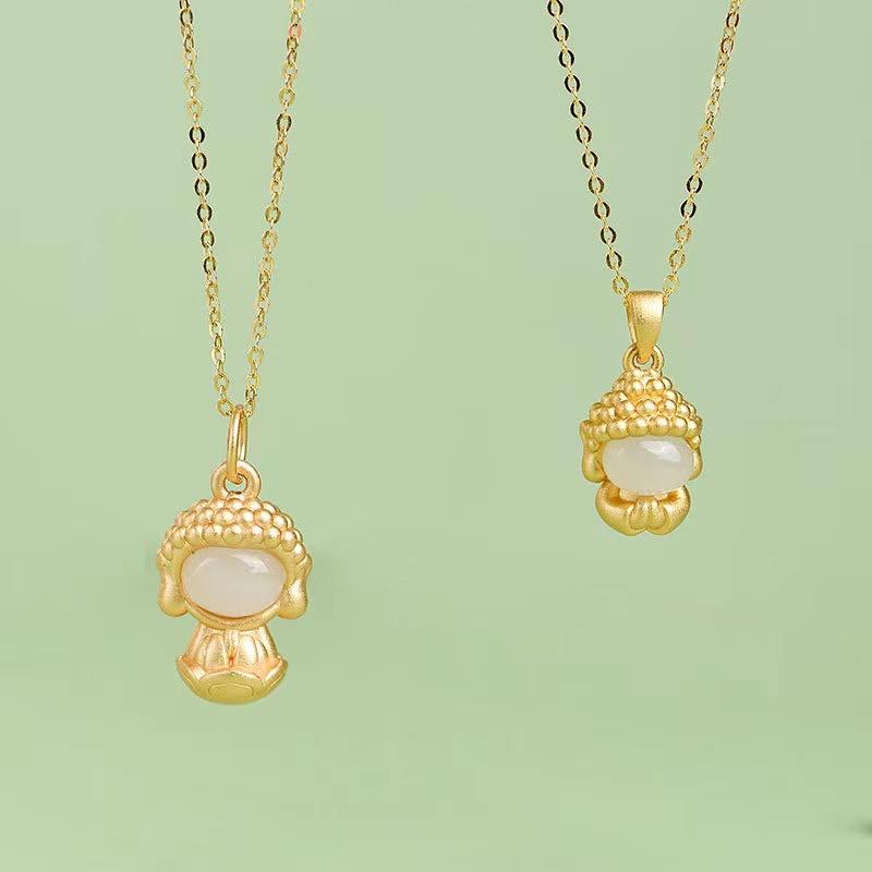 Serene Journey Thai Buddha Jade Golden Pendant Necklace - FengshuiGallary