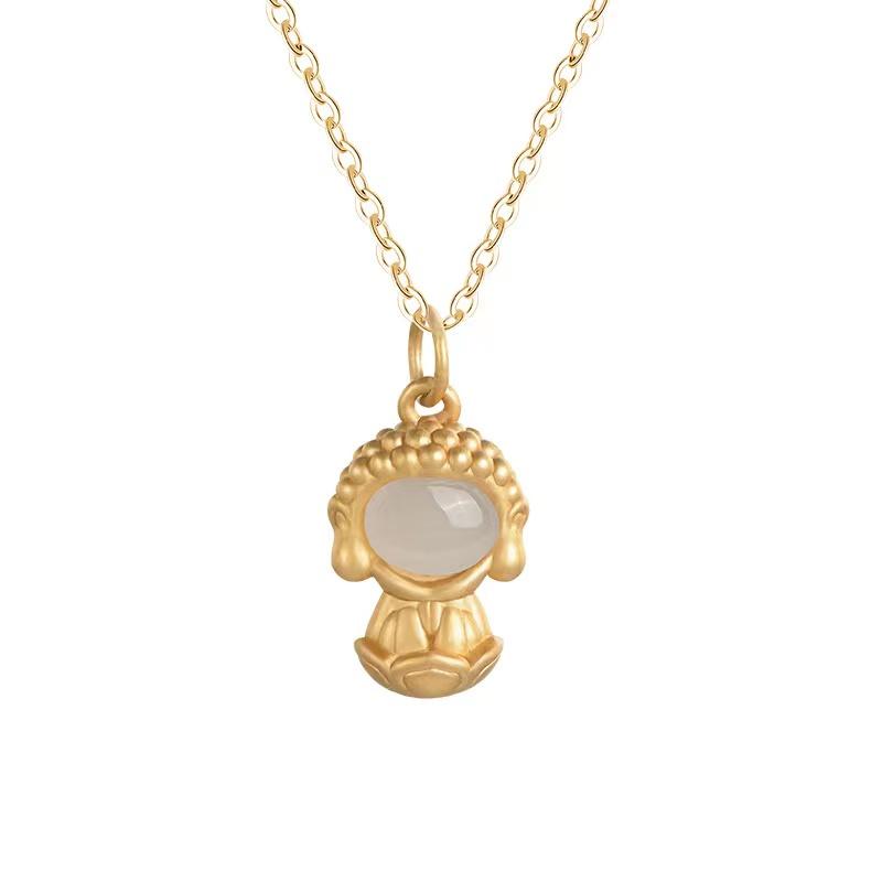Serene Journey Thai Buddha Jade Golden Pendant Necklace - FengshuiGallary