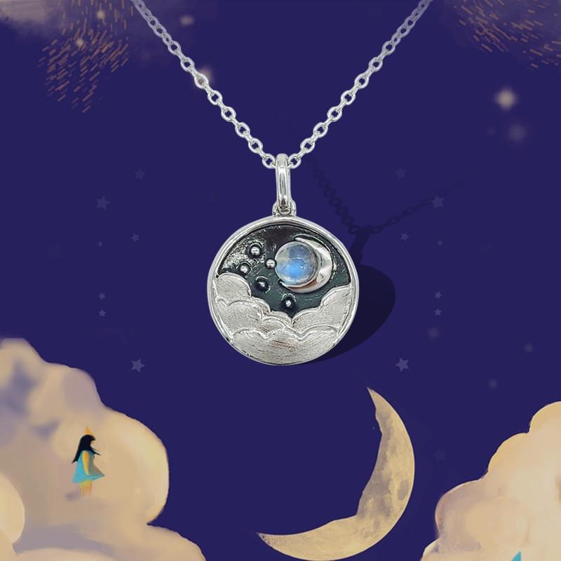 Serene Night Moonstone 925 Silver Pendant Necklace - FengshuiGallary