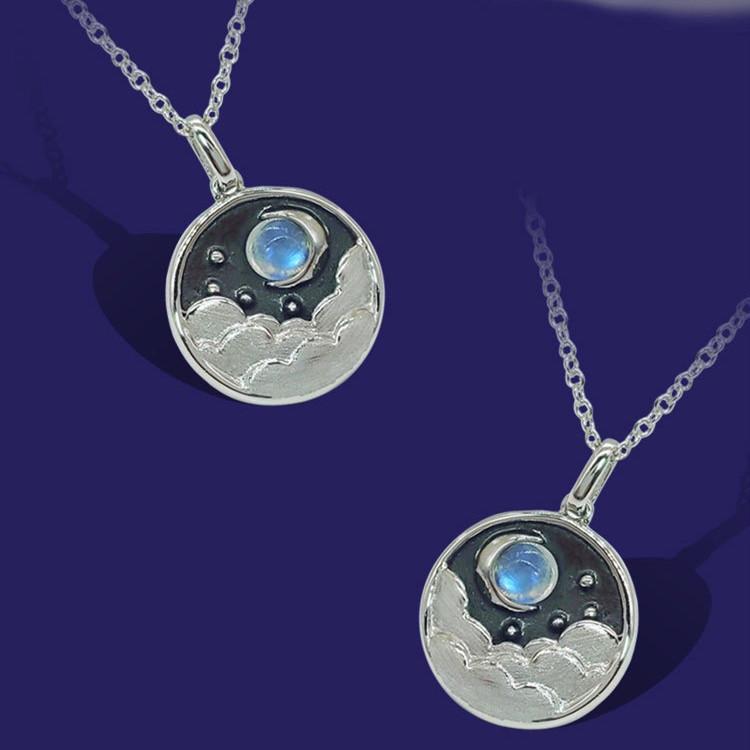 Serene Night Moonstone 925 Silver Pendant Necklace - FengshuiGallary