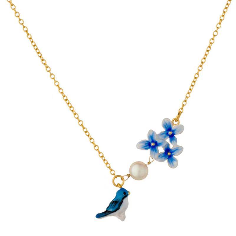 Serene Spirit Magpie Enamel Pearl Pendant Necklace - FengshuiGallary