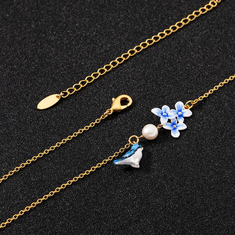 Serene Spirit Magpie Enamel Pearl Pendant Necklace - FengshuiGallary