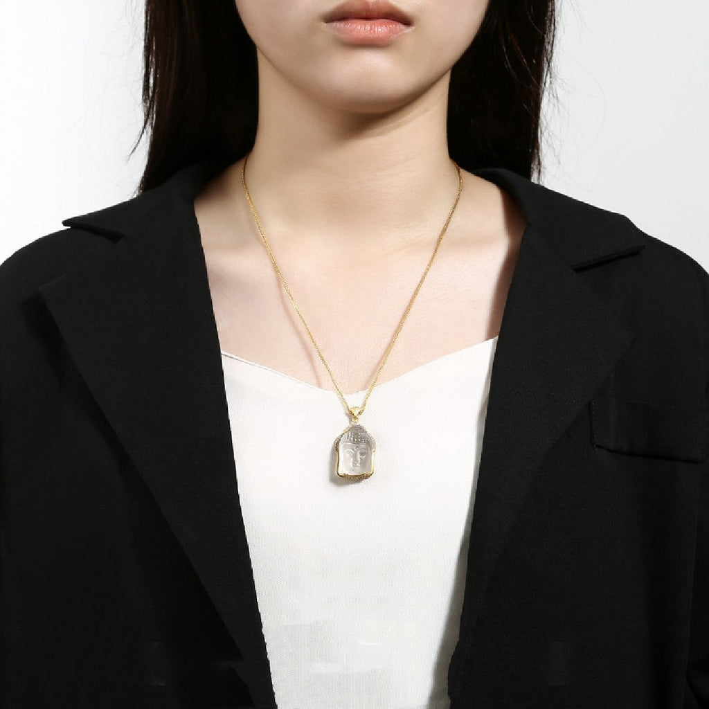 Shakyamuni Buddha Head White Crystal Pendant - FengshuiGallary
