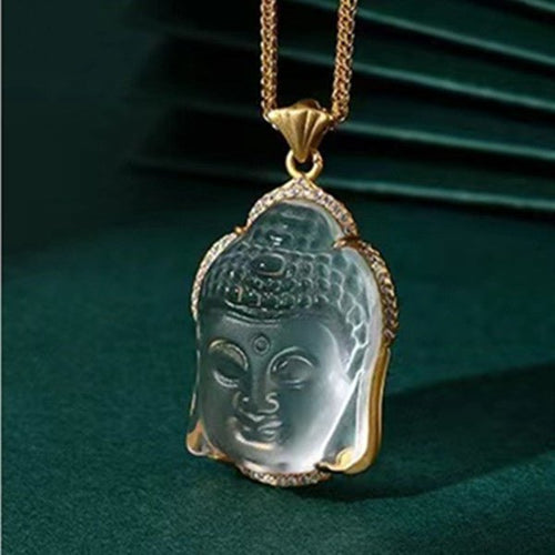 Shakyamuni Buddha Head White Crystal Pendant - FengshuiGallary