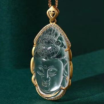 Shakyamuni Buddha Head White Crystal Pendant -New Edition - FengshuiGallary