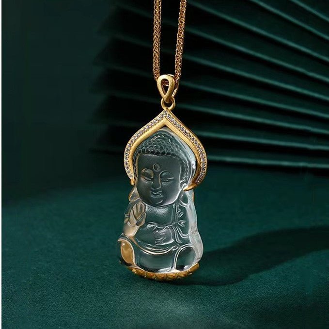 Shakyamuni Buddha White Crystal Necklace - FengshuiGallary