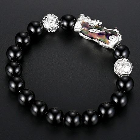 Silver Color Changing Pixiu Obsidian Lucky Bracelet - FengshuiGallary