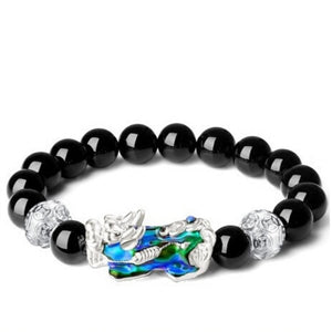 Silver Color Changing Pixiu Obsidian Lucky Bracelet - FengshuiGallary
