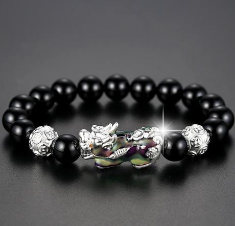 Silver Color Changing Pixiu Obsidian Lucky Bracelet - FengshuiGallary