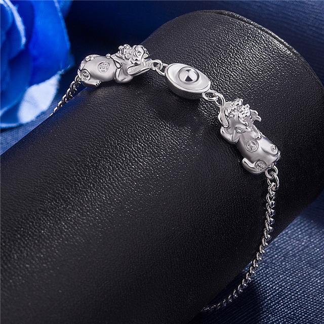 Silver Double Pixiu Ingot Wealth&Lucky Bracelet - FengshuiGallary