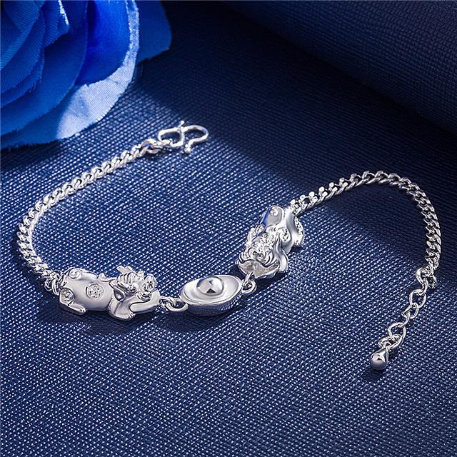 Silver Double Pixiu Ingot Wealth&Lucky Bracelet - FengshuiGallary