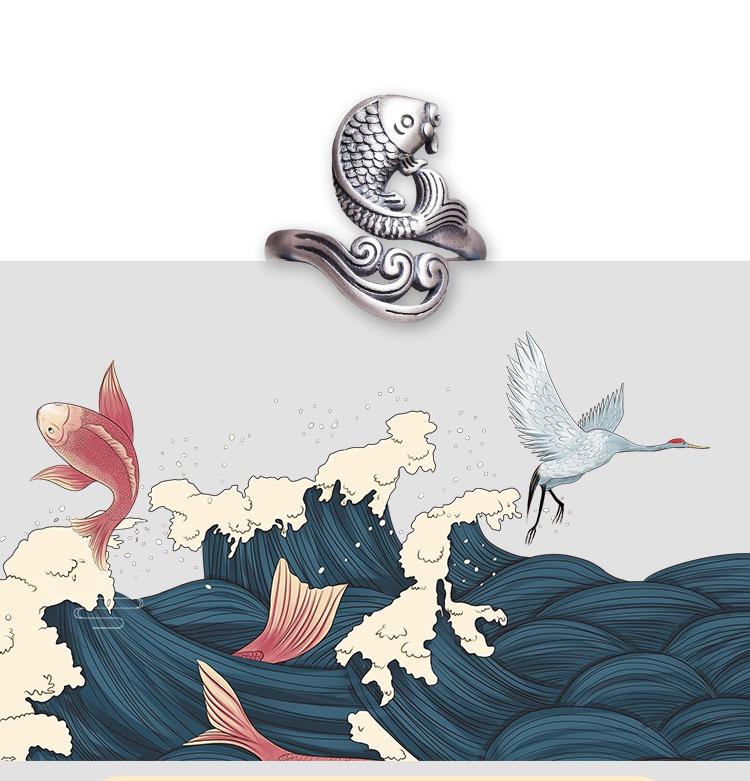 Silver Koi Fish Vintage Ring - FengshuiGallary