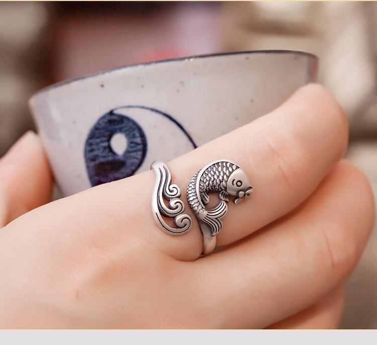 Silver Koi Fish Vintage Ring - FengshuiGallary