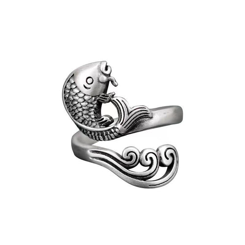 Silver Koi Fish Vintage Ring - FengshuiGallary