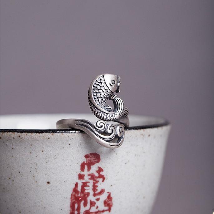 Silver Koi Fish Vintage Ring - FengshuiGallary