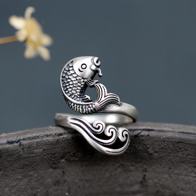 Silver Koi Fish Vintage Ring - FengshuiGallary