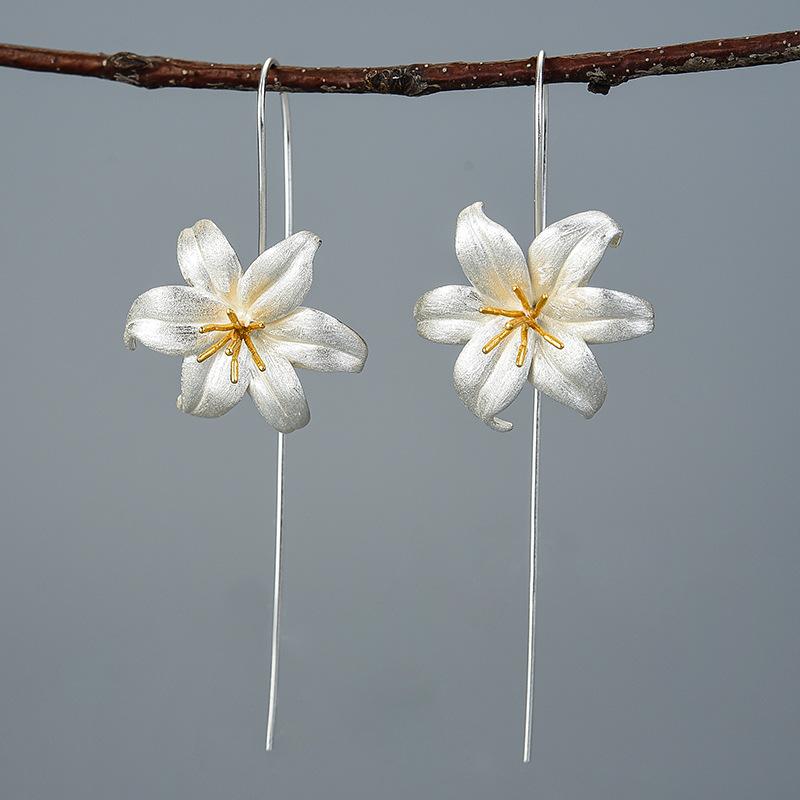 Silver Lily Charm Earrings - FengshuiGallary