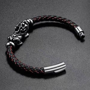 Silver Pixiu Bracelet-Leather Titanium - FengshuiGallary