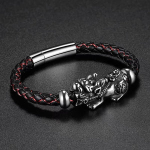 Silver Pixiu Bracelet-Leather Titanium - FengshuiGallary
