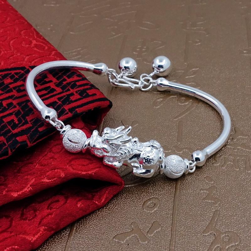 Silver Pixiu Double Bells Wealth Bracelet - FengshuiGallary