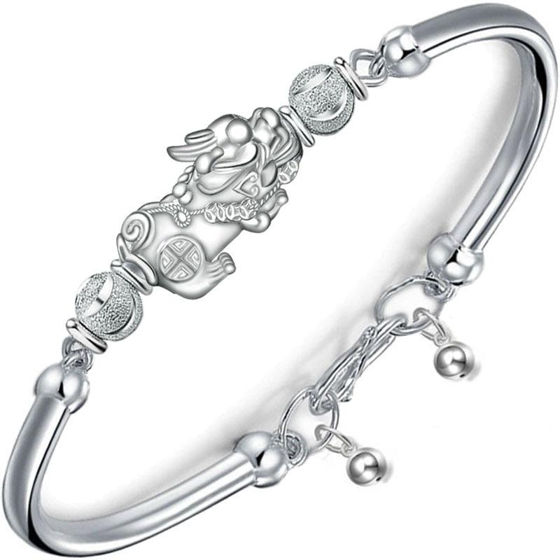 Silver Pixiu Double Bells Wealth Bracelet - FengshuiGallary