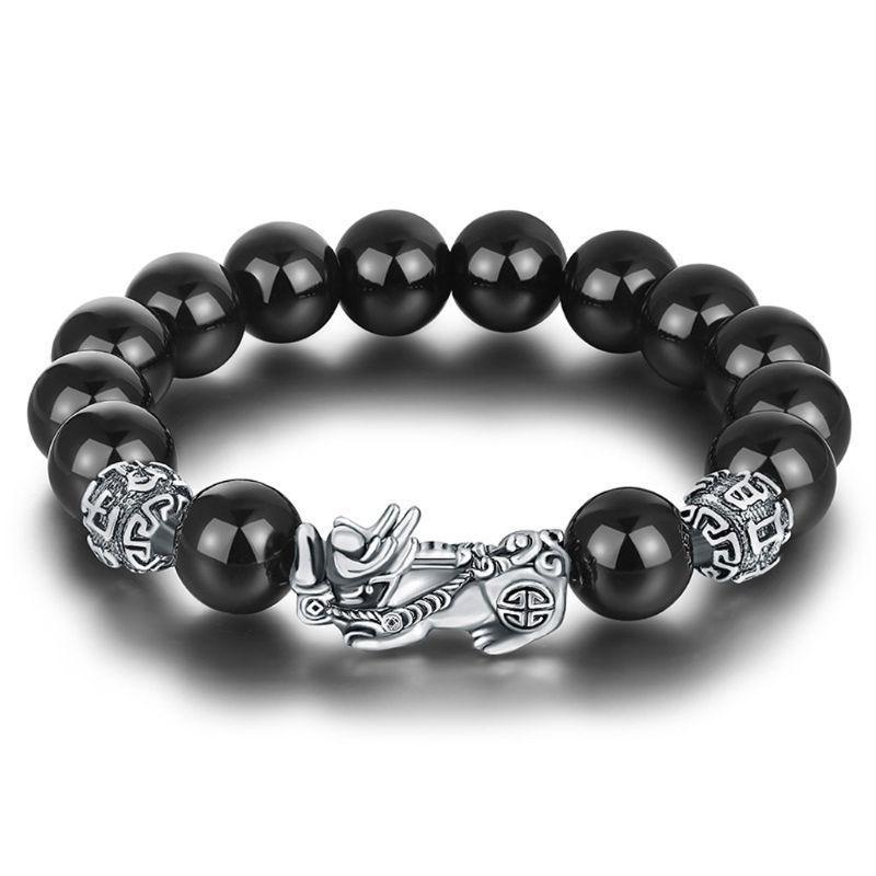Feng Shui Obsidian Stone Beads Bracelet Wristband Gold Pixiu Wealth Good  Luck | eBay