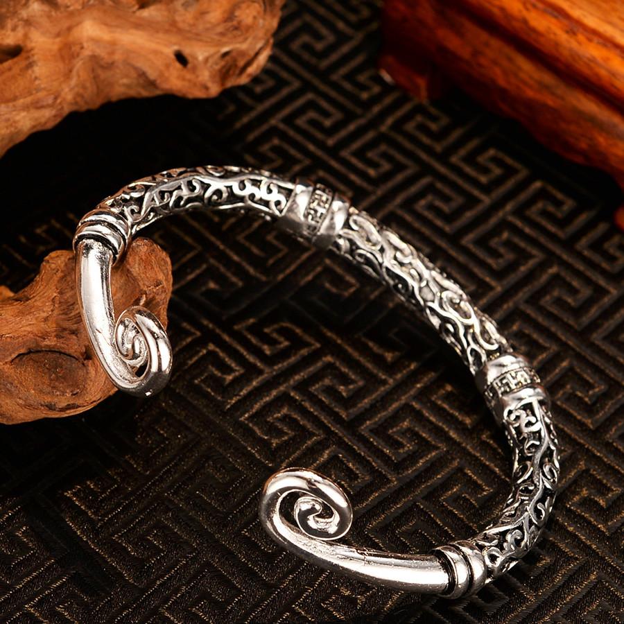 Silver Six True Words Mantra Feng Shui Lucky Bangle - FengshuiGallary